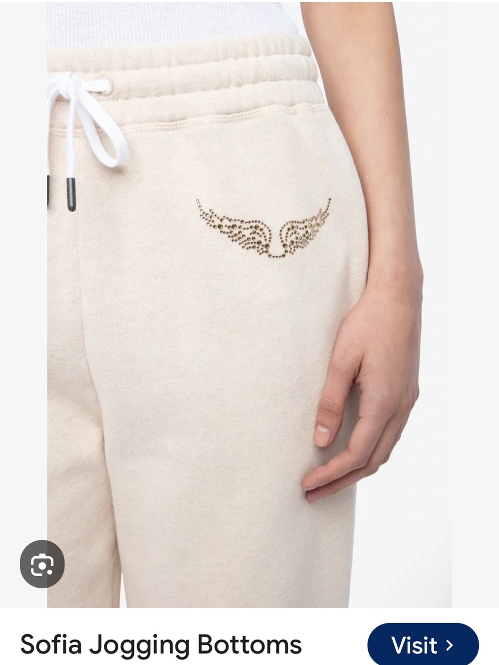 Zadig and Voltaire Sofia Cream Sweatpants Glitter Wing Logo joggers XL NEW